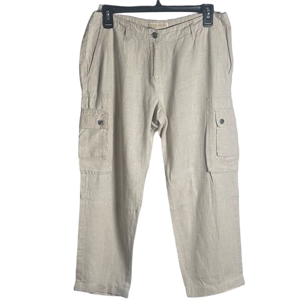 Michael Kors 100% Linen Cargo Cropped Pants Size 6 Travel Beach Lagenlook